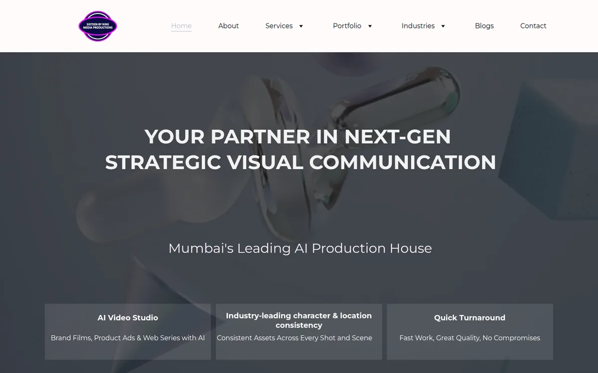 Homepage of sbnmedia.in, an AI video studio in Mumbai